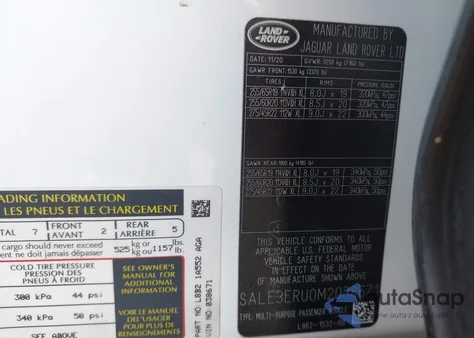 2021 Land Rover Defender 110 X-Dynamic Hse z USA, uszkodzony, nr VIN SALE3ERU0M2038671